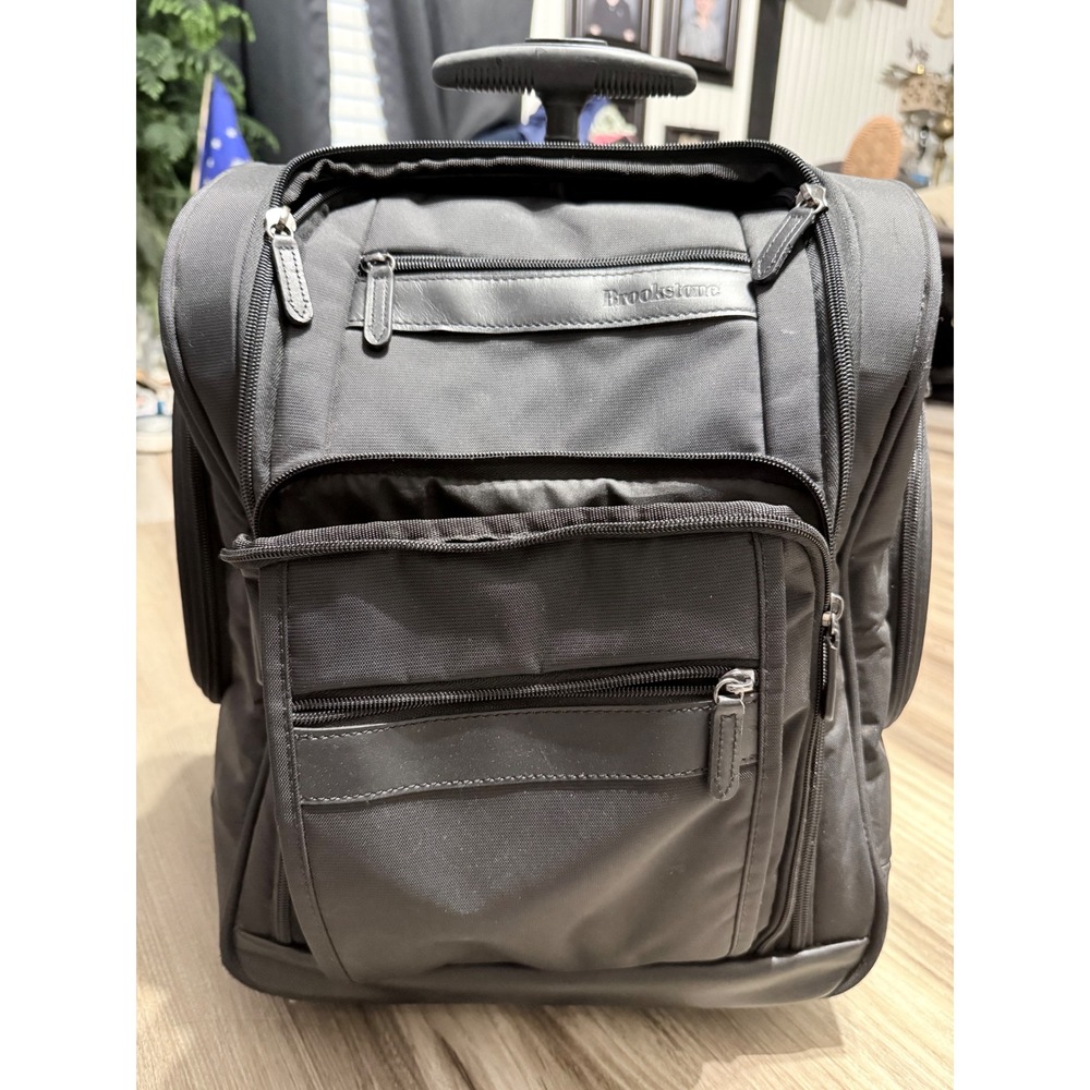 Brookstone Black Rolling Carry On Suitcase Ballistic Nylon Travel Bag Luggage